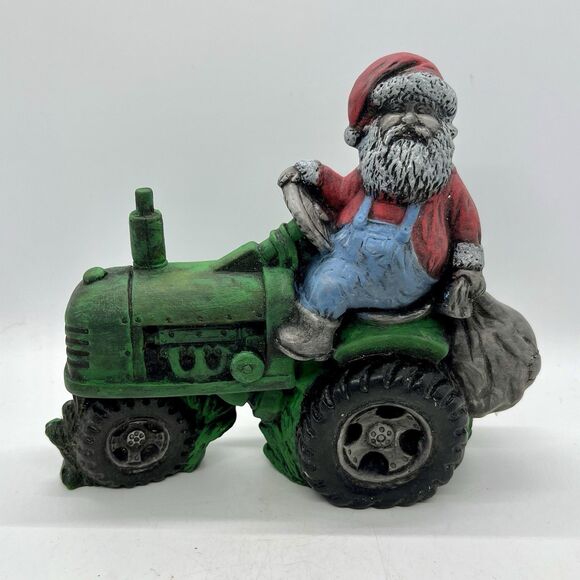 Vintage Hobbyist Ceramic Santa On Tractor Figurine 7” Christmas Rustic Country - Picture 1 of 6